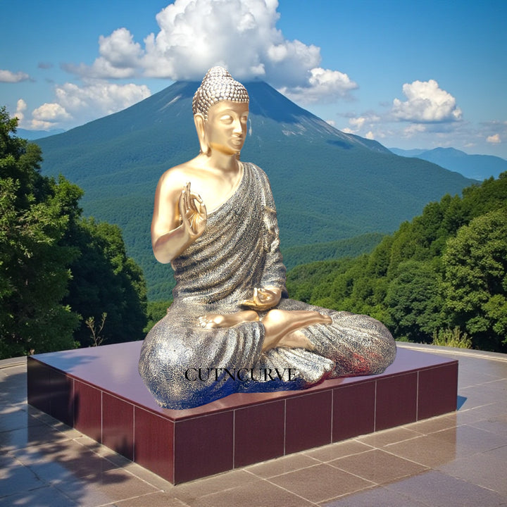 Large 4 Feet Resin Fiber Buddha Idol | Outdoor/Indoor Buddha Murti | Big Size Decorative Buddha Statue