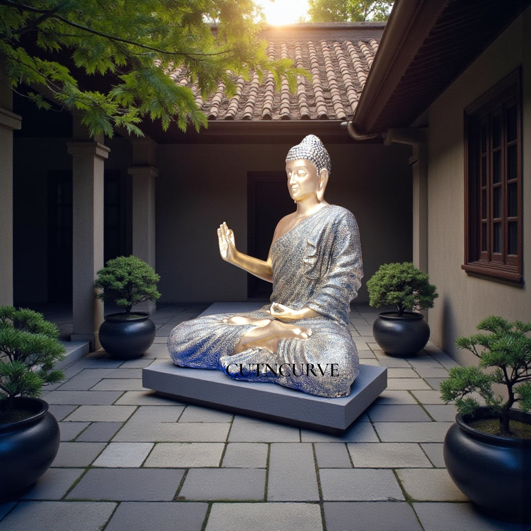 Large 4 Feet Resin Fiber Buddha Idol | Outdoor/Indoor Buddha Murti | Big Size Decorative Buddha Statue