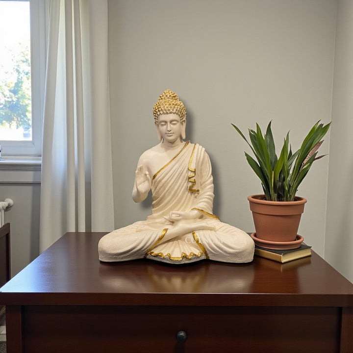 CutnCurve Resin Buddha Idol | Big Size 14.5 Inch Home Entrance & Meditation Décor