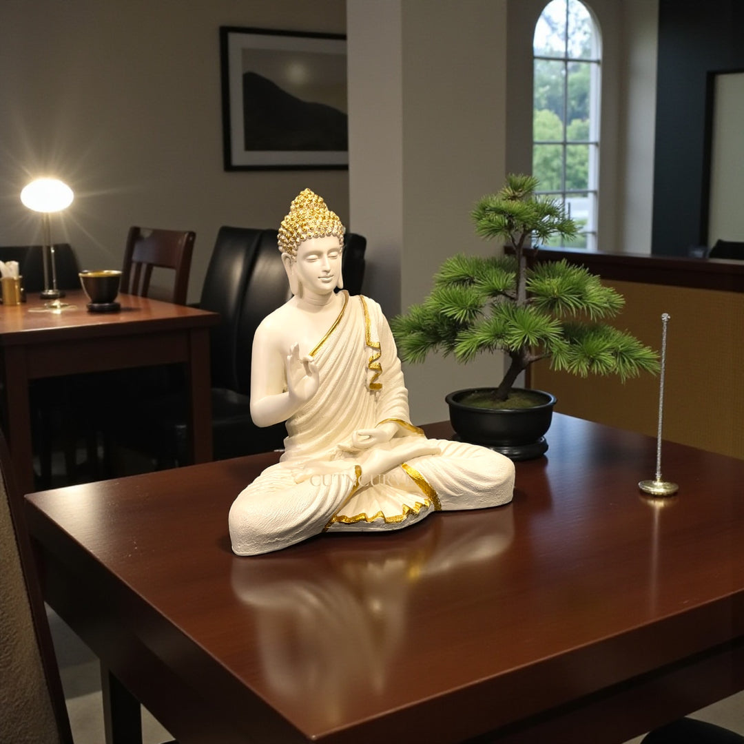 CutnCurve Resin Buddha Idol | Big Size 14.5 Inch Home Entrance & Meditation Décor