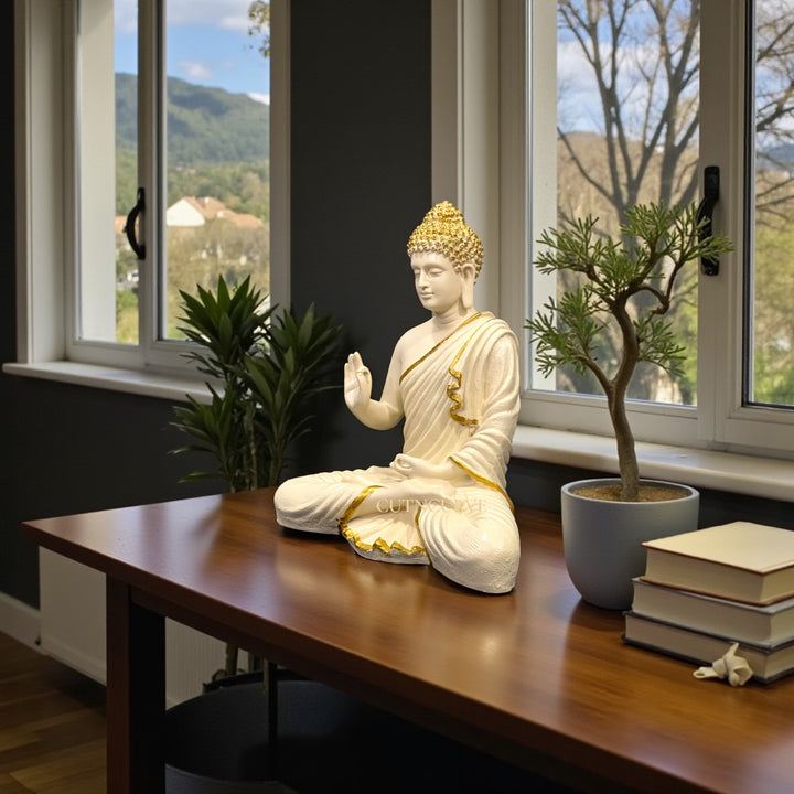 CutnCurve Resin Buddha Idol | Big Size 14.5 Inch Home Entrance & Meditation Décor