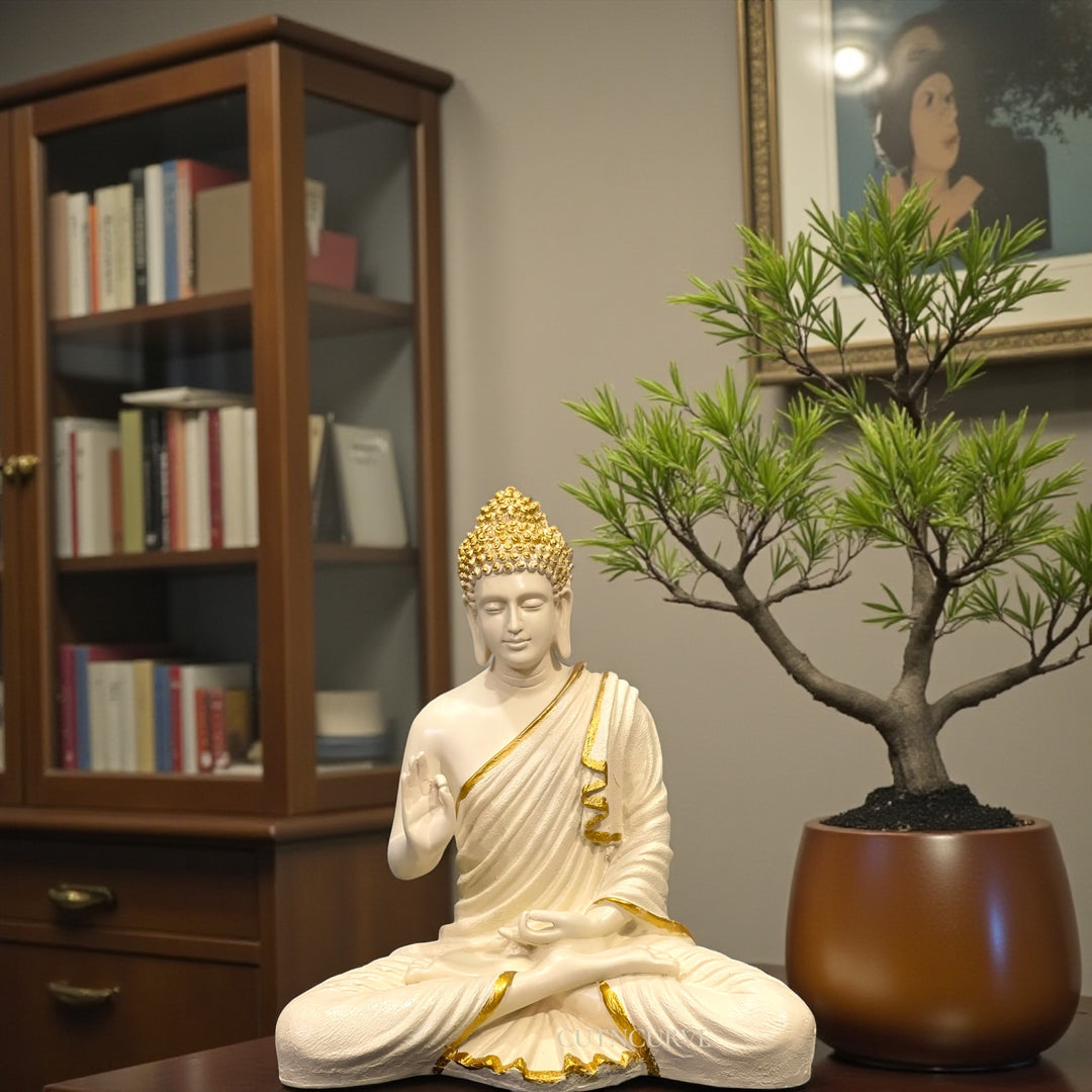 CutnCurve Resin Buddha Idol | Big Size 14.5 Inch Home Entrance & Meditation Décor
