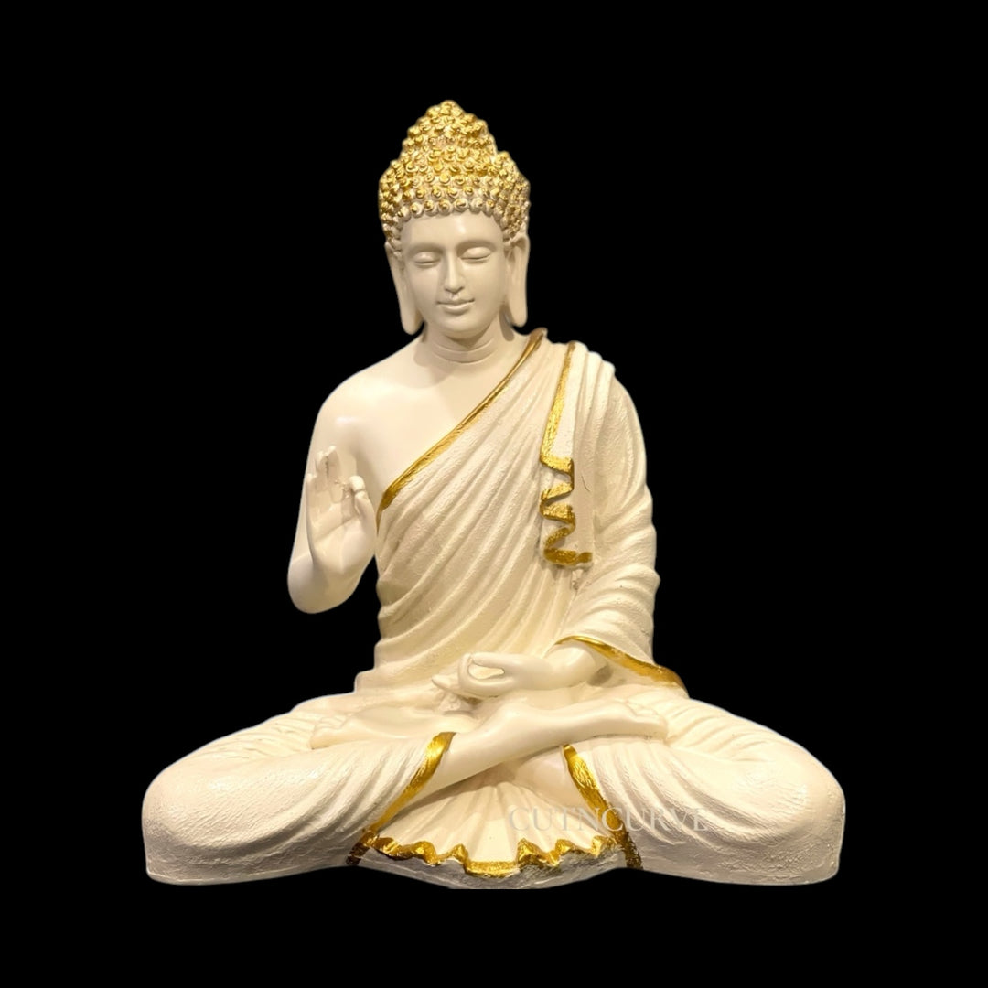 CutnCurve Resin Buddha Idol | Big Size 14.5 Inch Home Entrance & Meditation Décor