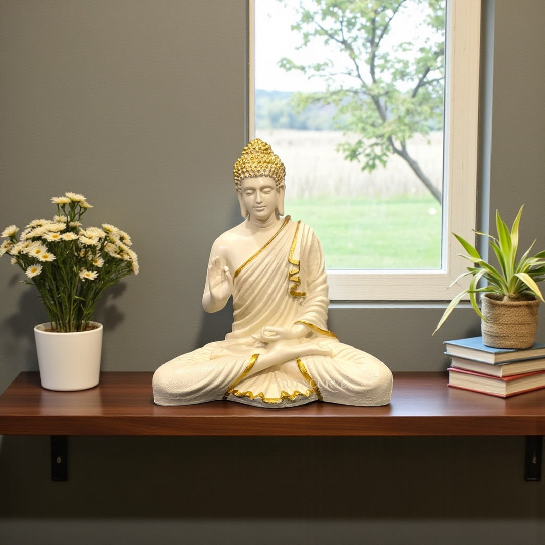CutnCurve Resin Buddha Idol | Big Size 14.5 Inch Home Entrance & Meditation Décor