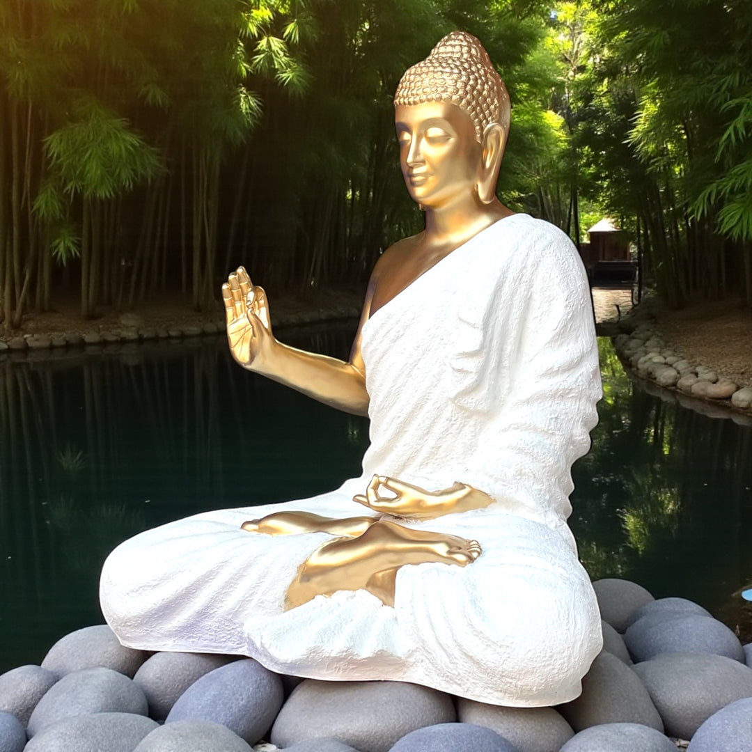 4 Feet Fiber Resin Buddha Statue | Large Buddha Idol for Home & Garden Decor | Meditation Buddha Sculpture