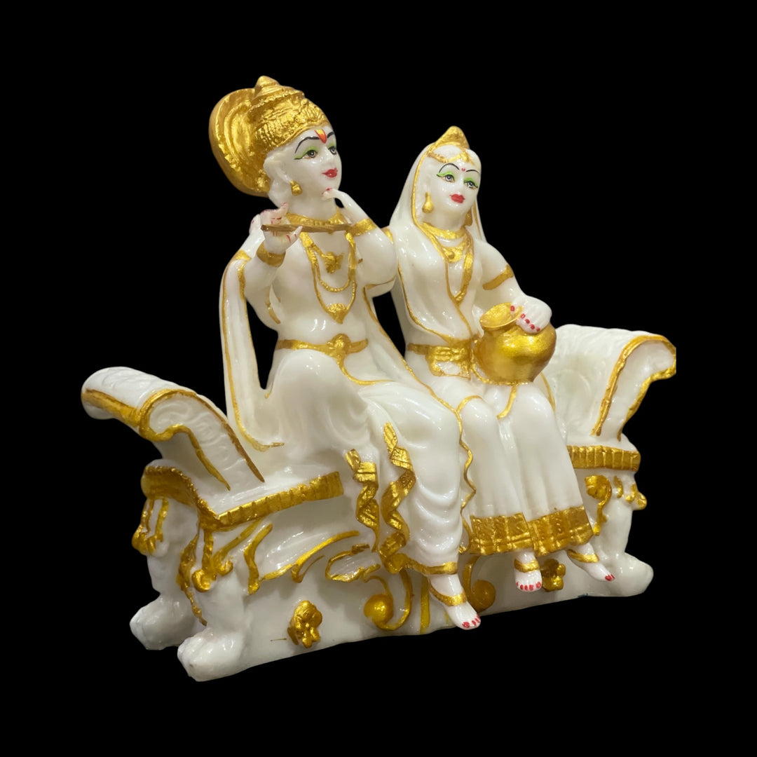 Radha- Krishan Sitting on Sofa Marble Look Idol Murti Statue best for Drawing Room , H-30 cm