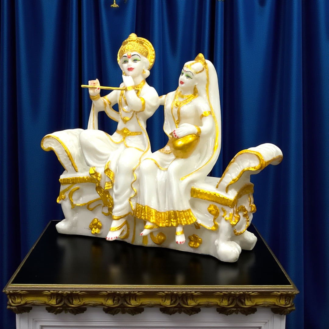 Radha- Krishan Sitting on Sofa Marble Look Idol Murti Statue best for Drawing Room , H-30 cm