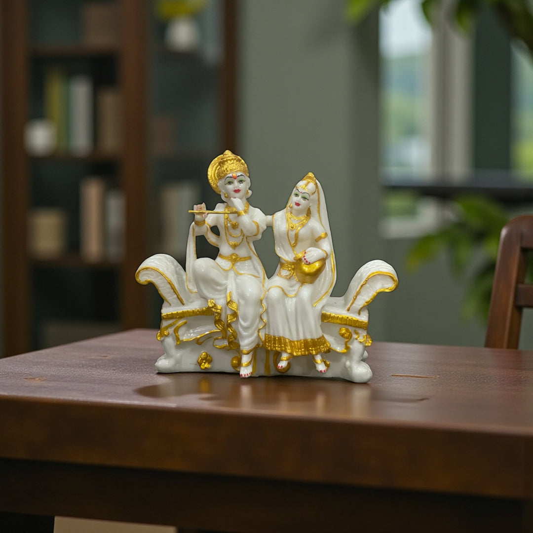 Radha- Krishan Sitting on Sofa Marble Look Idol Murti Statue best for Drawing Room , H-30 cm