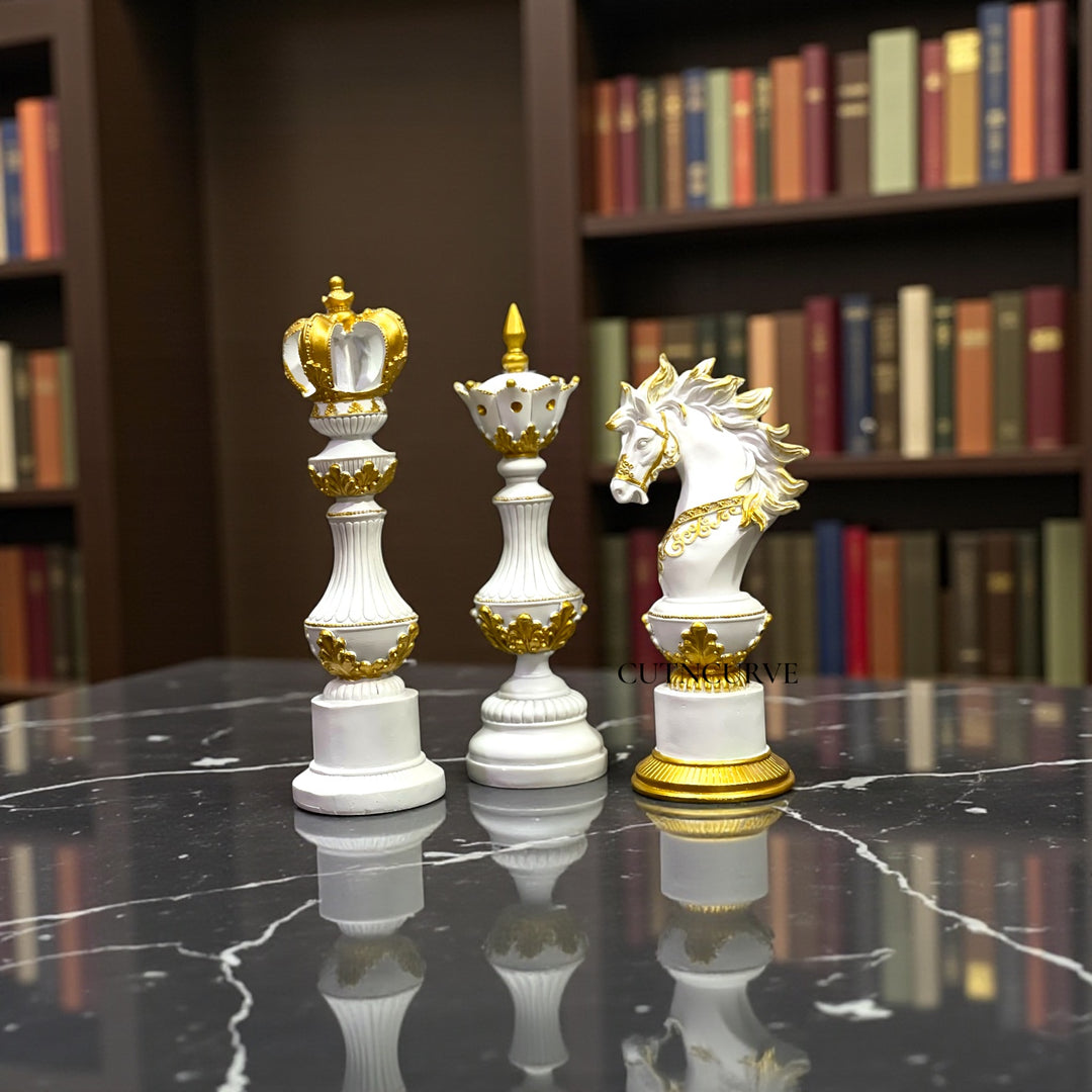 Artistic Chess Statue Set in Resin – 12 Inch King, Queen & Knight Showpiece for Modern Living & Office Spaces
