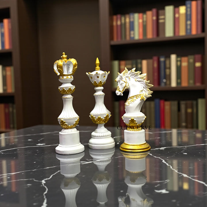 Artistic Chess Statue Set in Resin – 12 Inch King, Queen & Knight Showpiece for Modern Living & Office Spaces