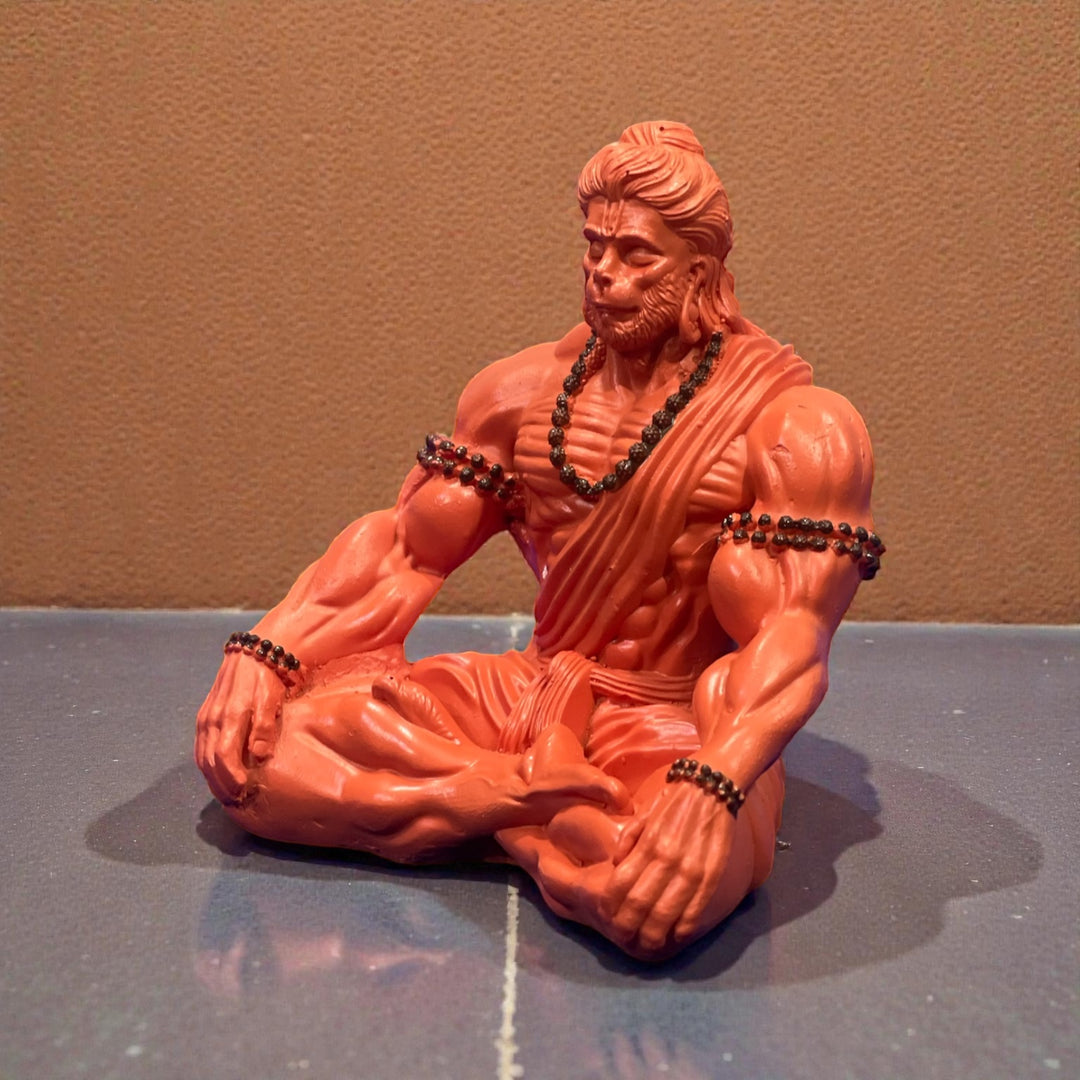 3 Inch Resin Hanuman Idol in Sitting Position – Compact Car Dashboard & Office Desk Showpiece for Protection & Positivity