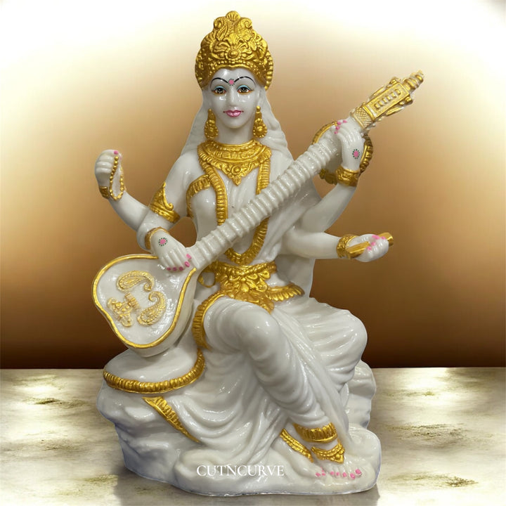 21 Inches Maa Saraswati Idol in Composite Marble | Perfect Murti for Schools, Colleges & Educational Institutions – cutNcurve®