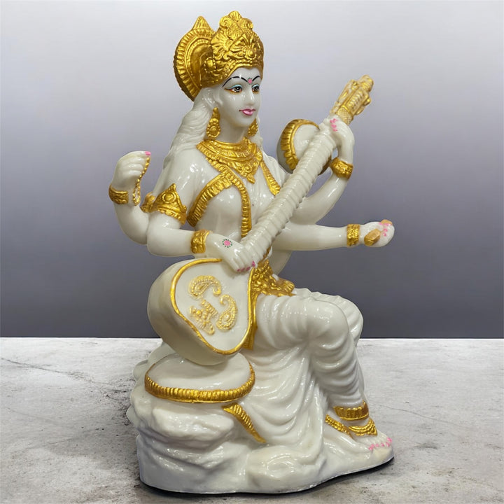 21 Inches Maa Saraswati Idol in Composite Marble | Perfect Murti for Schools, Colleges & Educational Institutions – cutNcurve®