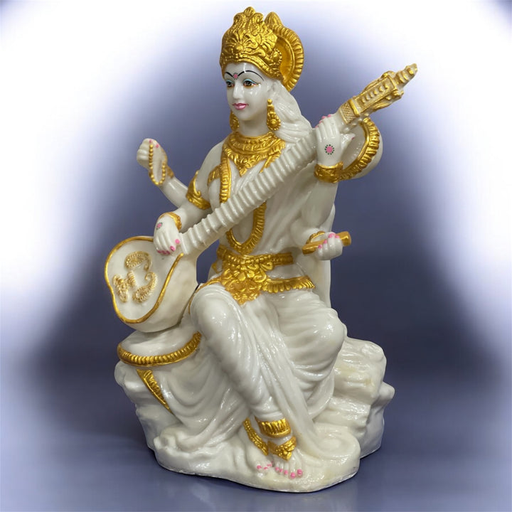 21 Inches Maa Saraswati Idol in Composite Marble | Perfect Murti for Schools, Colleges & Educational Institutions – cutNcurve®