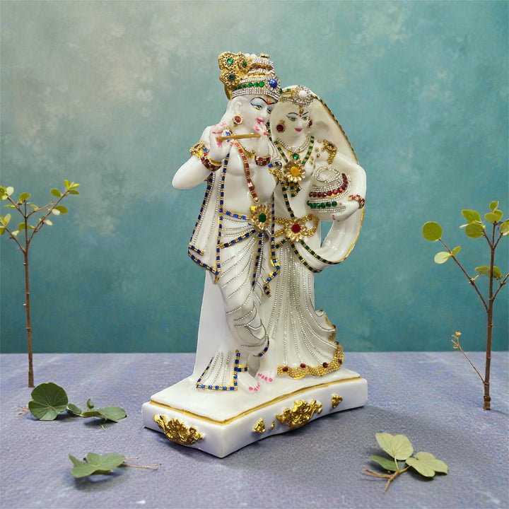 1.5 Feet Radha Krishna Idol Made of Composite Marble – Elegant Home Temple Decorative Statue