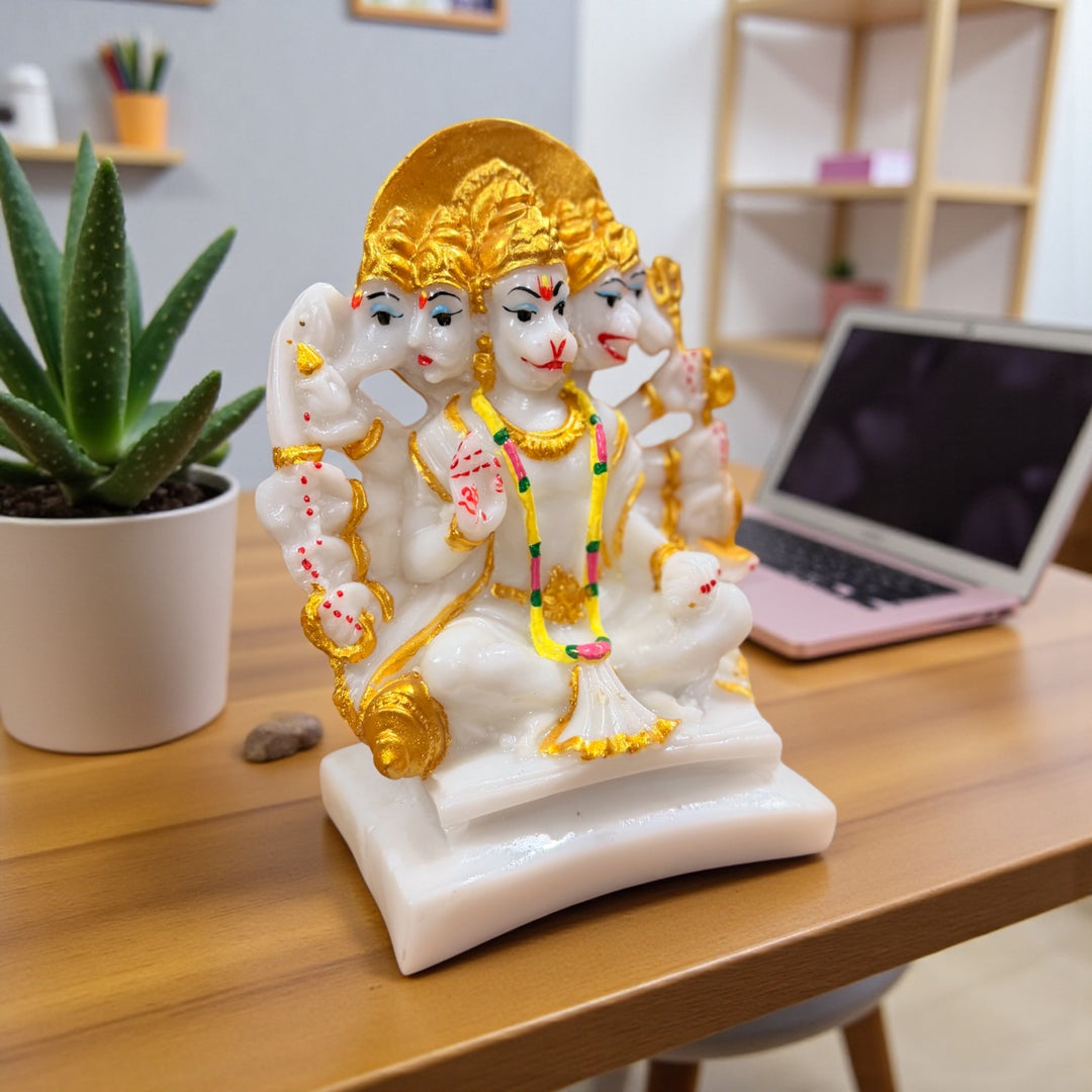 Cutncurve® Panchmukhi Hanuman Idol 6 Inches – Composite Marble Divine Statue