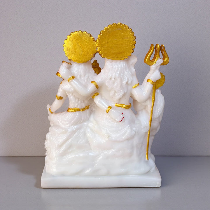 Shiv Parivar Marble Look Murti 11 Inches | Shiv Parvati Ganesh Kartikeya Idol | Composite Marble Statue for Home Temple