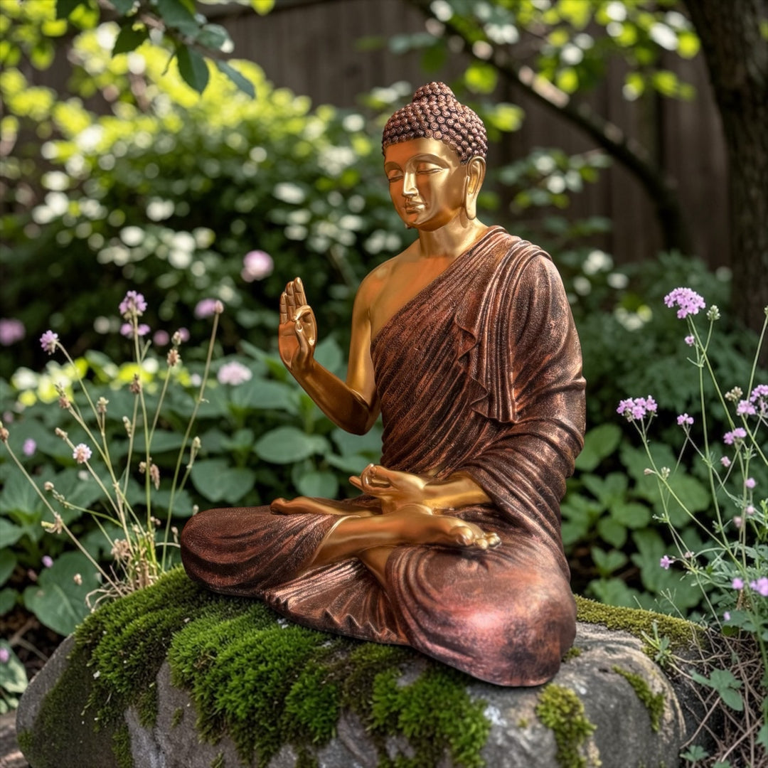 CutnCurve® 3 Feet Blessing Buddha Statue Made of Resin Fiber Marble Finish Decorative Idol for Home Temple Living Room Decor