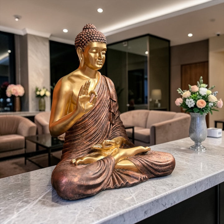 CutnCurve® 3 Feet Blessing Buddha Statue Made of Resin Fiber Marble Finish Decorative Idol for Home Temple Living Room Decor