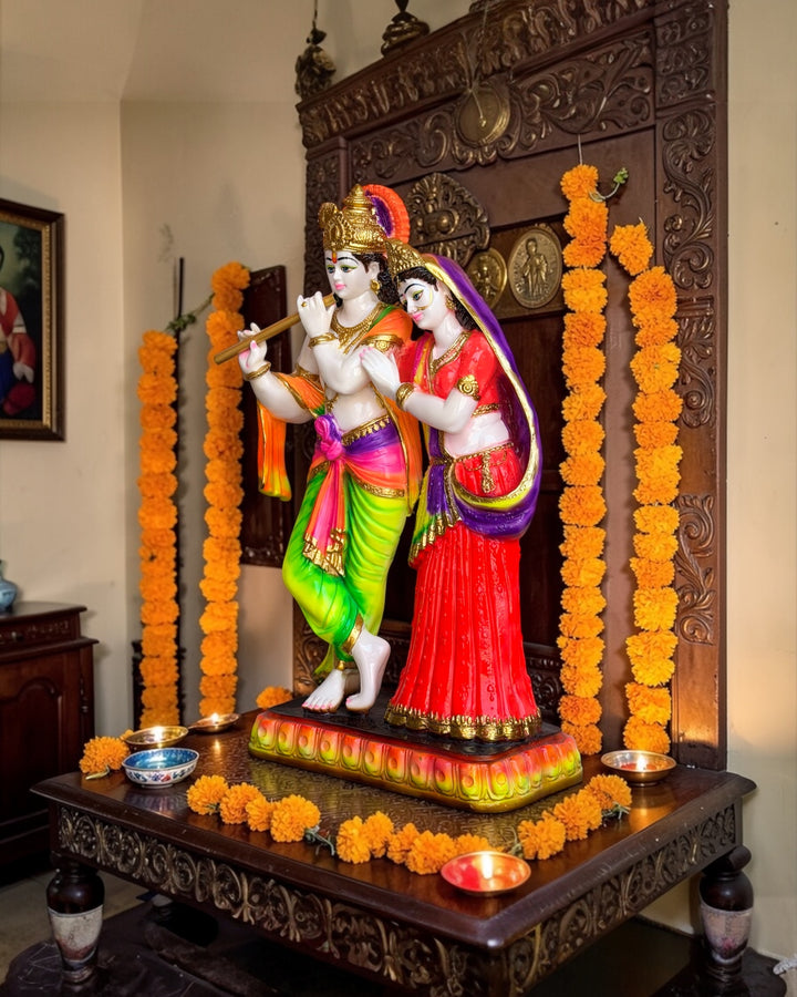 2 Feet Colorful Radha Krishna Statue for Home Temple Anniversary Gift – Marble Look Composite Marble Idol by CutnCurve®