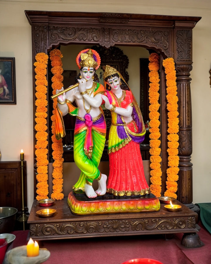 2 Feet Colorful Radha Krishna Statue for Home Temple Anniversary Gift – Marble Look Composite Marble Idol by CutnCurve®