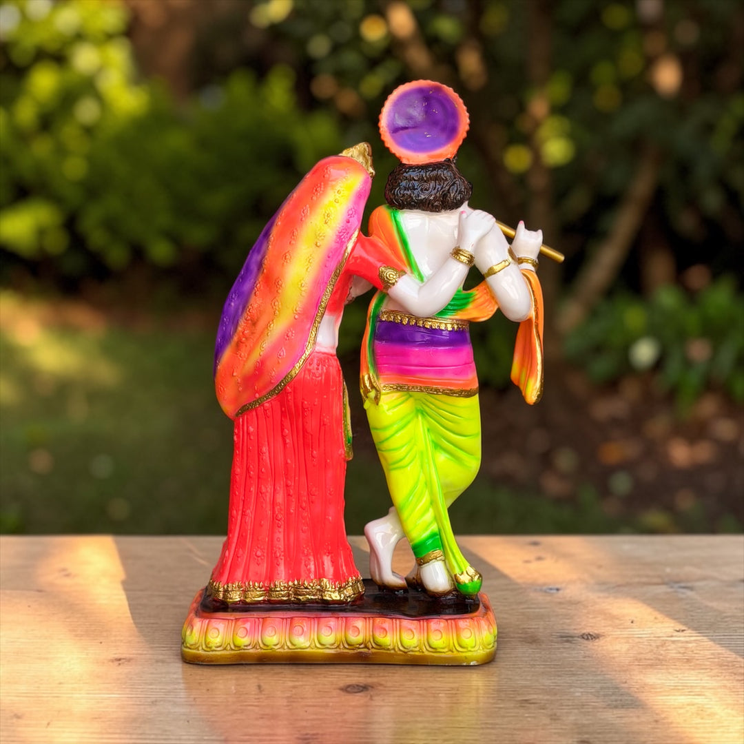 2 Feet Colorful Radha Krishna Statue for Home Temple Anniversary Gift – Marble Look Composite Marble Idol by CutnCurve®