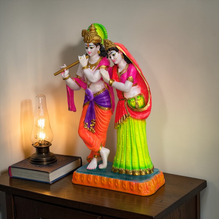 Large 2 Feet Radha Krishna Idol Colorful Design – Composite Marble Statue for Mandir Décor by CutnCurve®