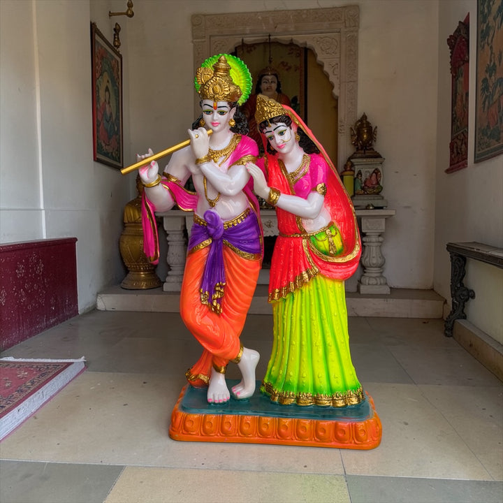 Large 2 Feet Radha Krishna Idol Colorful Design – Composite Marble Statue for Mandir Décor by CutnCurve®