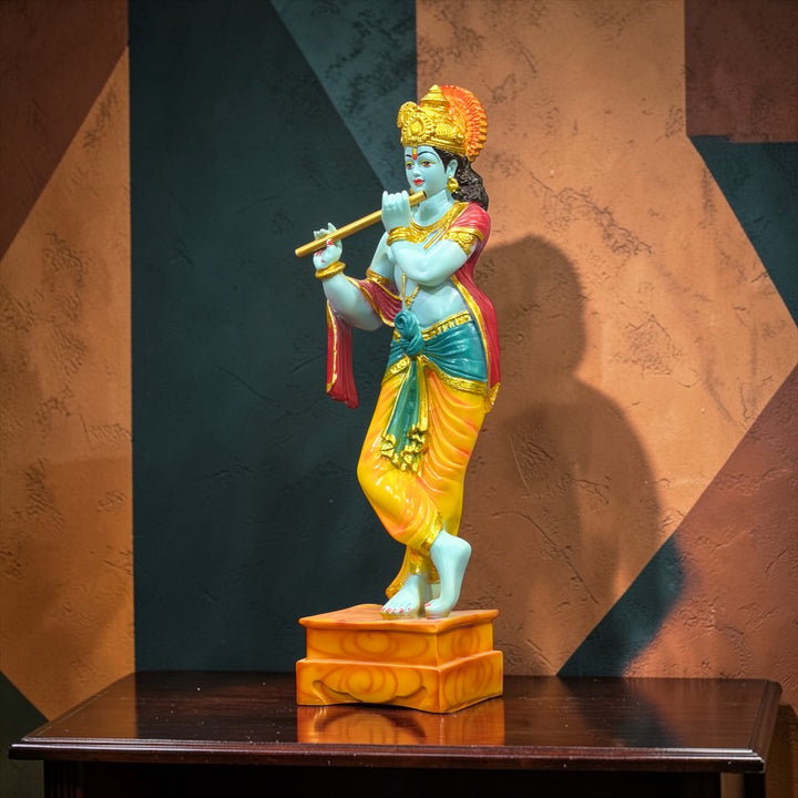 2 Feet Standing Krishna with Bansuri Colorful Idol – Composite Marble Marble Look Statue by CutnCurve®