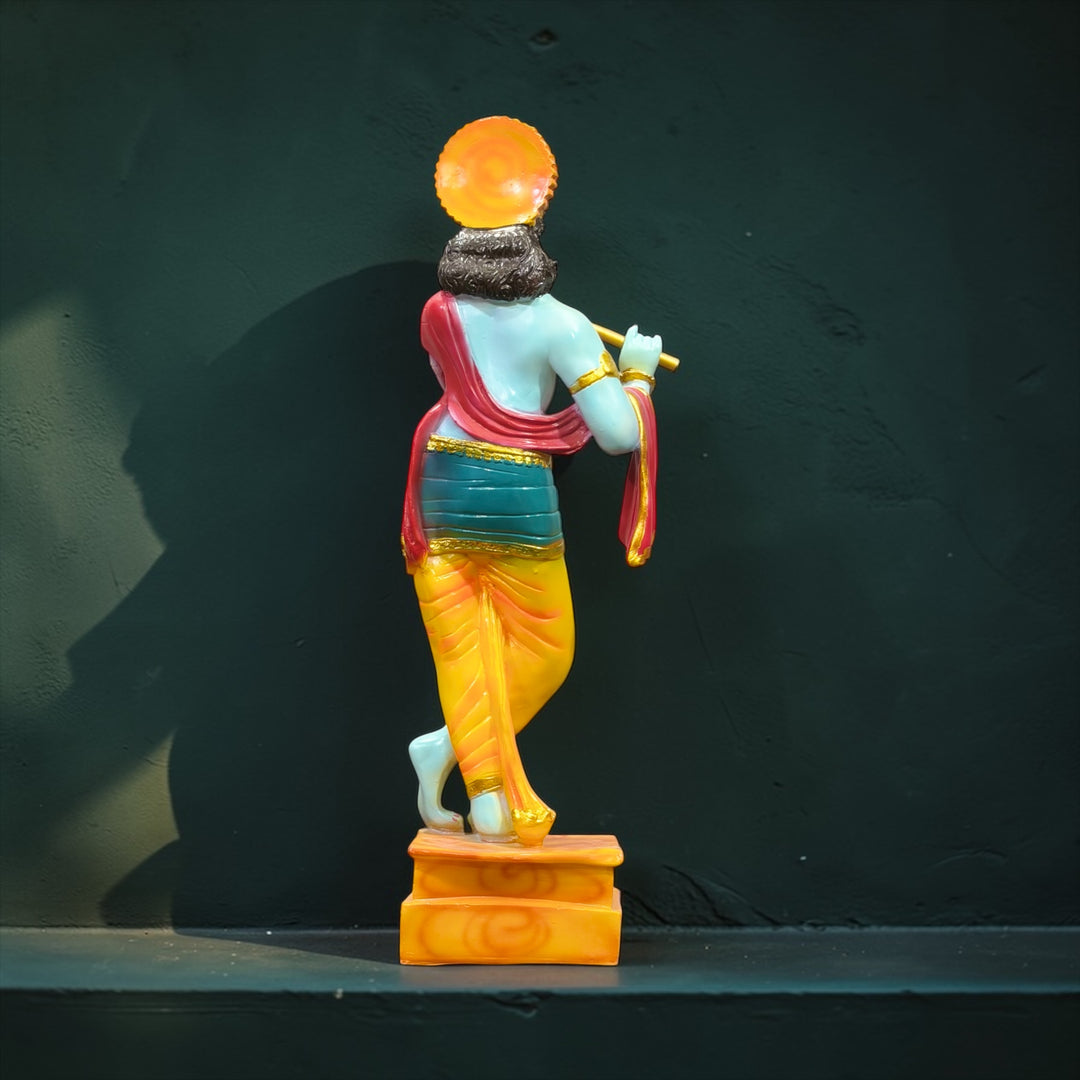 2 Feet Standing Krishna with Bansuri Colorful Idol – Composite Marble Marble Look Statue by CutnCurve®