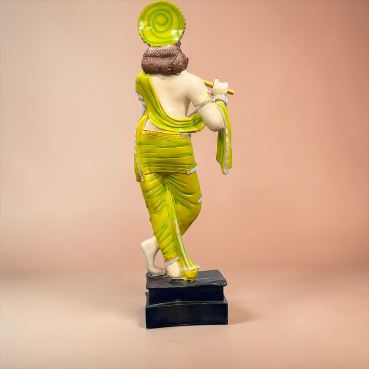 2 Feet Standing Lord Krishna with Bansuri Decorative Green Colorful Idol for Home Office Decor Temple