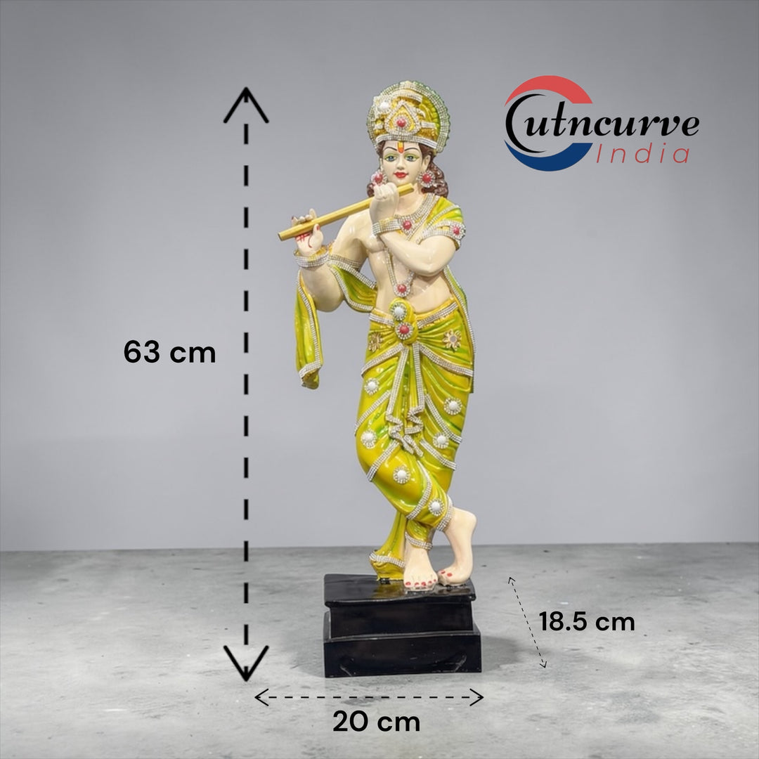2 Feet Standing Lord Krishna with Bansuri Decorative Green Colorful Idol for Home Office Decor Temple