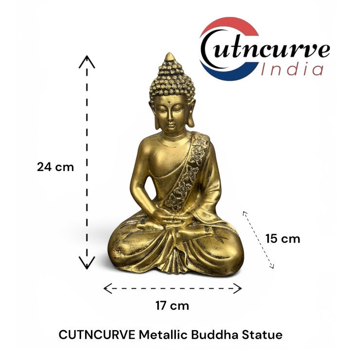 10 Inches Metallic Buddha Statue Made of Resin – Premium Meditating Buddha Idol for Home Decor, Office, Temple & Vastu Gift