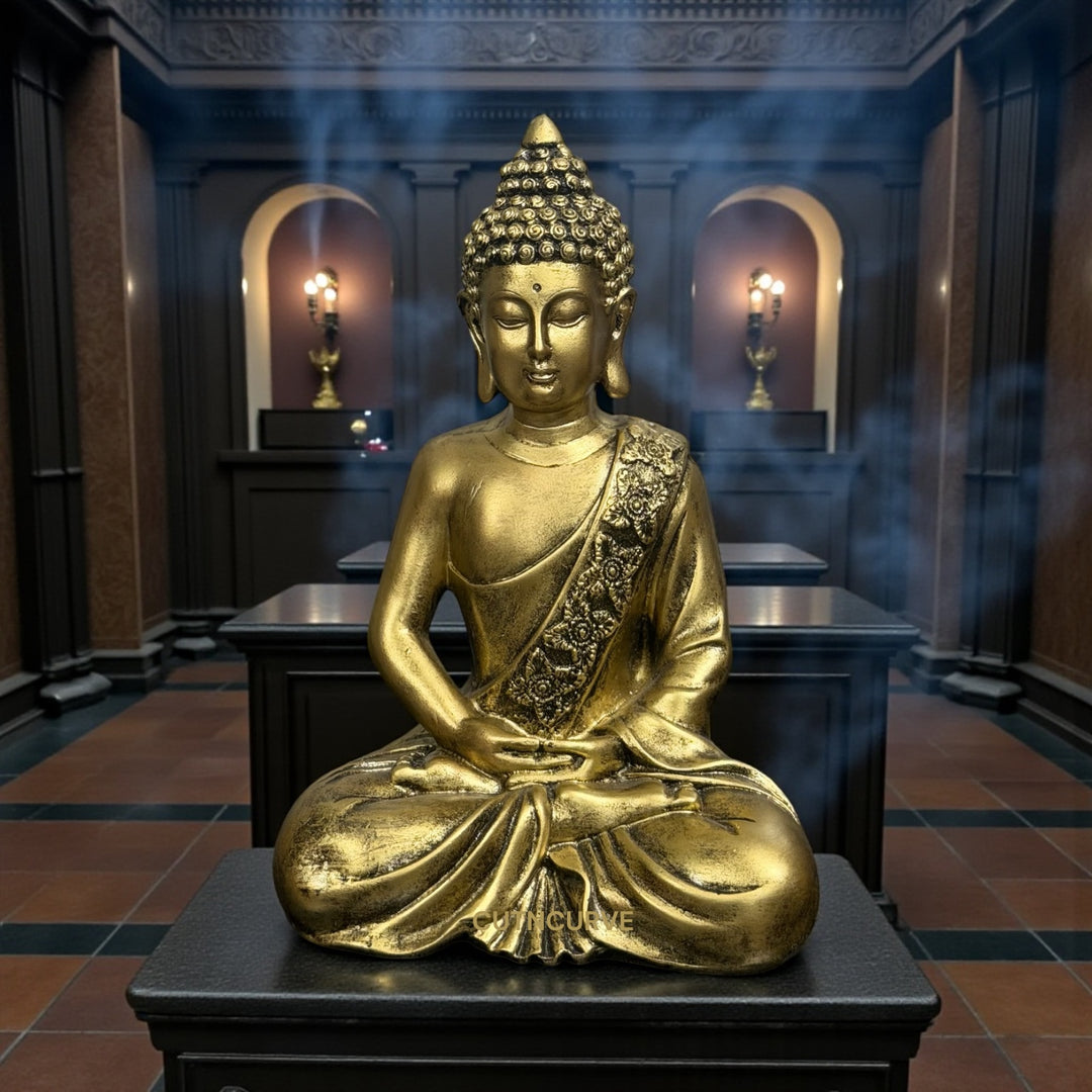 10 Inches Metallic Buddha Statue Made of Resin – Premium Meditating Buddha Idol for Home Decor, Office, Temple & Vastu Gift