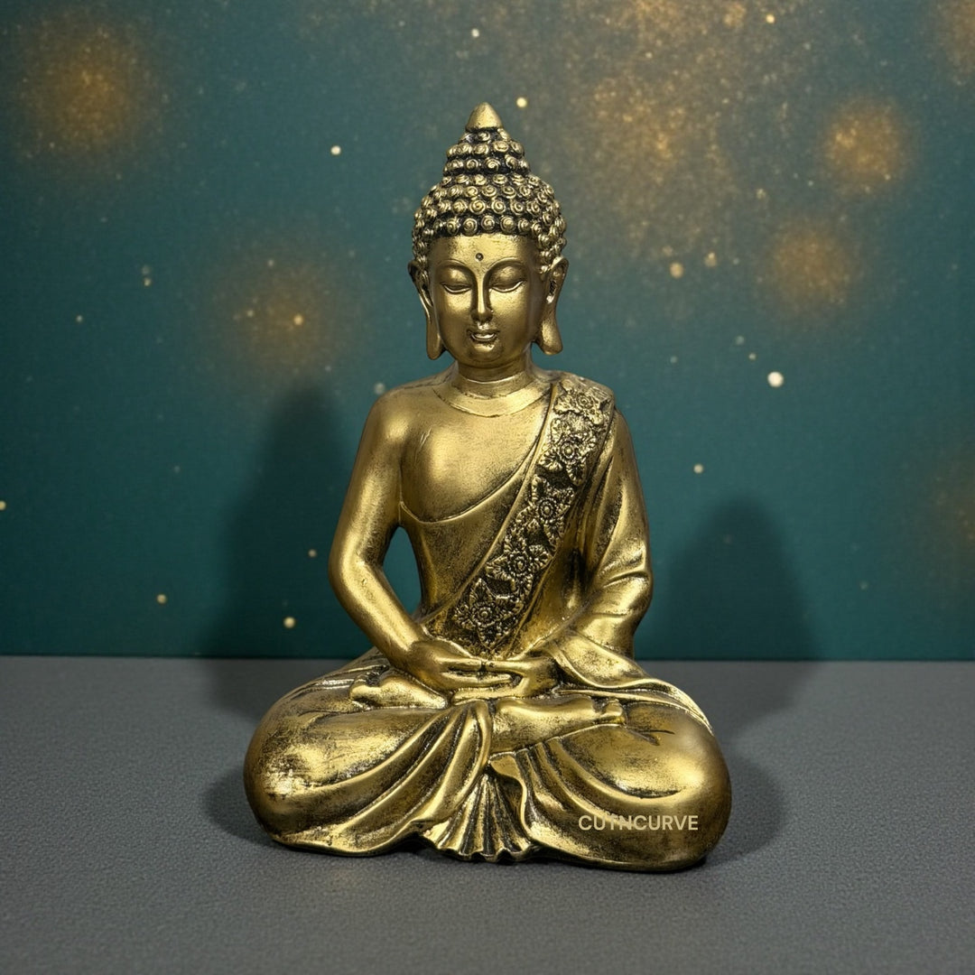 10 Inches Metallic Buddha Statue Made of Resin – Premium Meditating Buddha Idol for Home Decor, Office, Temple & Vastu Gift