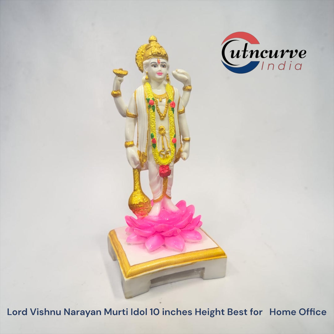 CutnCurve® Lord Vishnu Narayan Idol 10 Inches – Premium Resin Murti for Ekadashi Puja, Home Temple & Spiritual Decor