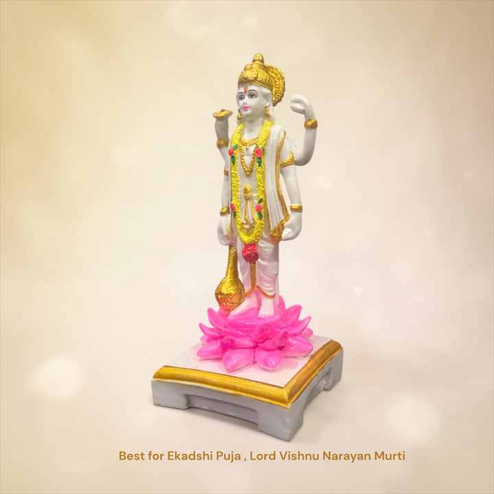 CutnCurve® Lord Vishnu Narayan Idol 10 Inches – Premium Resin Murti for Ekadashi Puja, Home Temple & Spiritual Decor