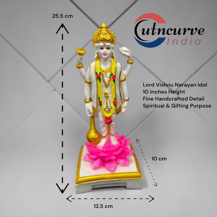 CutnCurve® Lord Vishnu Narayan Idol 10 Inches – Premium Resin Murti for Ekadashi Puja, Home Temple & Spiritual Decor