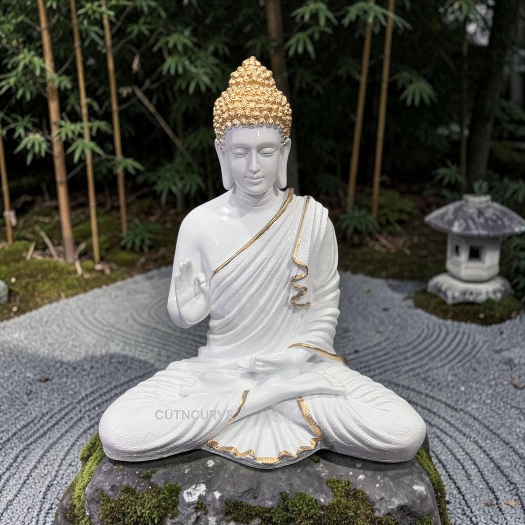 Premium 1.5 Feet Buddha Sculpture Resin | Ideal for Home Temple, Balcony & Meditation Corners