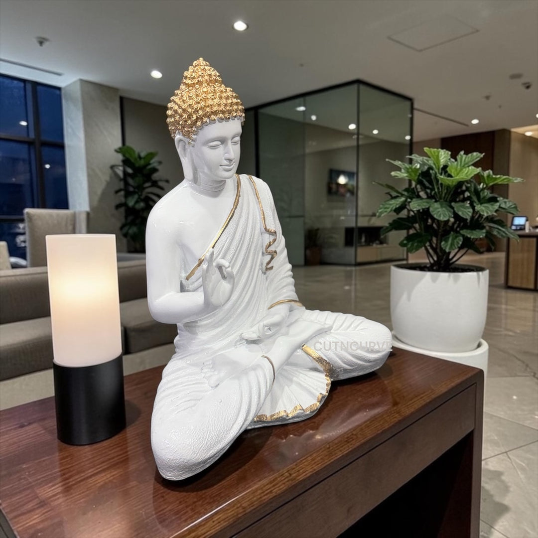 Premium 1.5 Feet Buddha Sculpture Resin | Ideal for Home Temple, Balcony & Meditation Corners