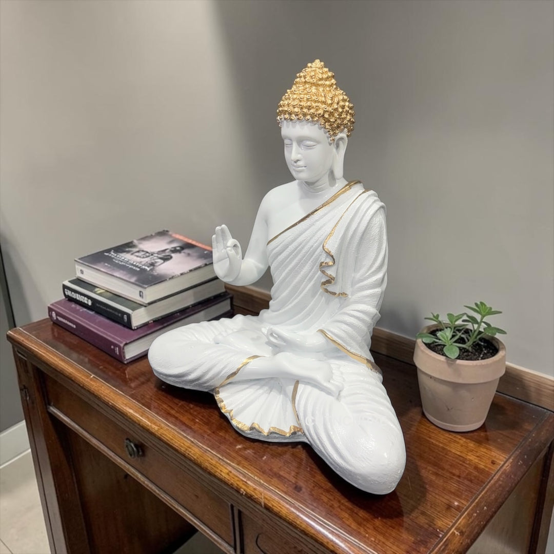 Premium 1.5 Feet Buddha Sculpture Resin | Ideal for Home Temple, Balcony & Meditation Corners