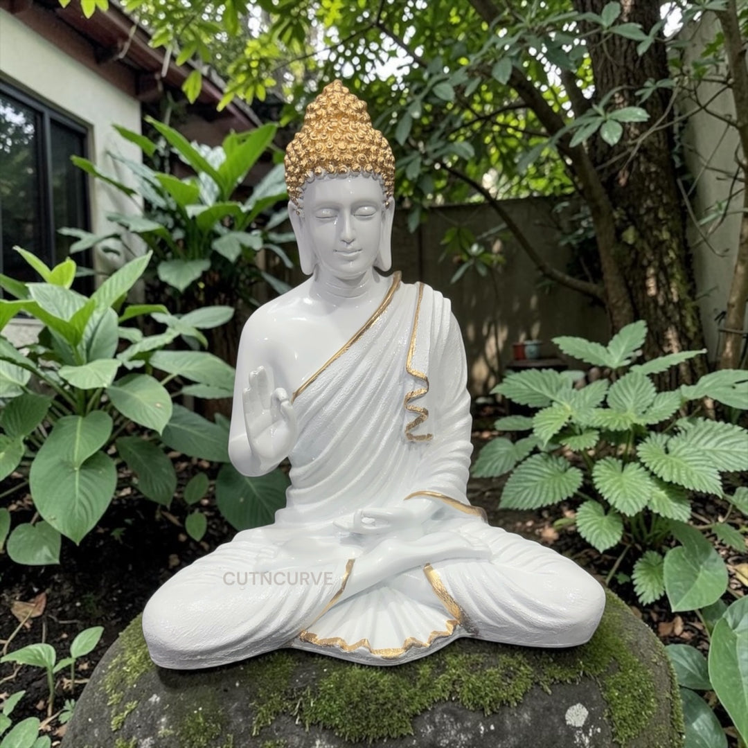 Premium 1.5 Feet Buddha Sculpture Resin | Ideal for Home Temple, Balcony & Meditation Corners