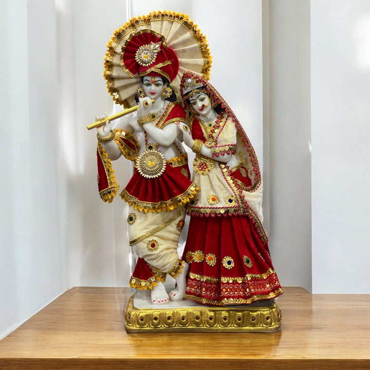 Radha Krishan 2 feet Marble Idol With Fine  Dress