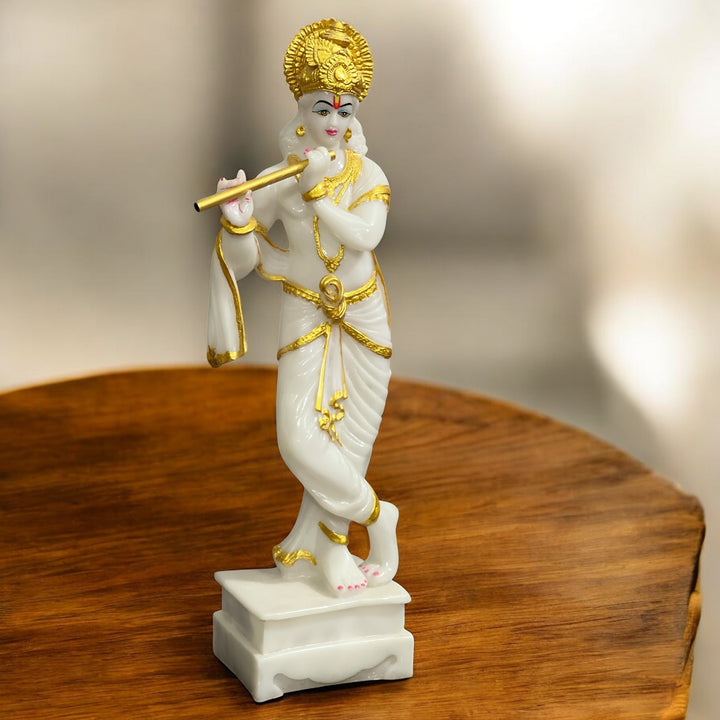 Handcrafted 2 Feet Krishna with Bansuri Idol – Elegant Composite Marble Showpiece
