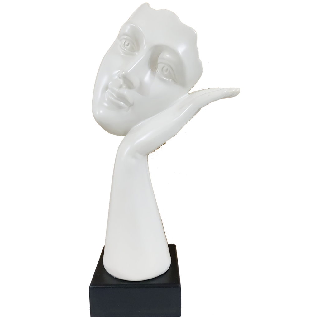 Abstract Woman Face Statue Resting on Hand Table Ascent