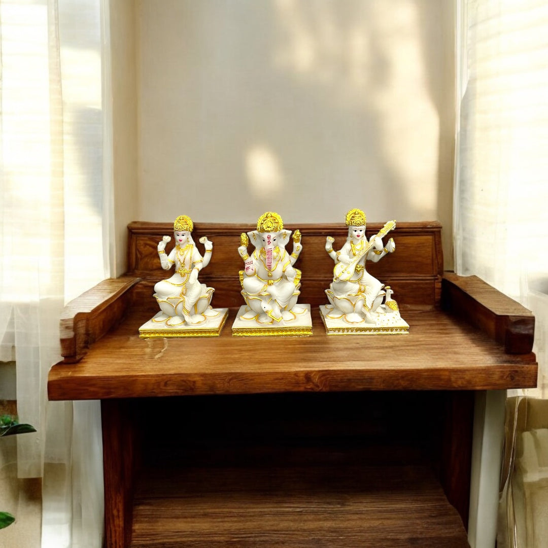 pooja idol set
composite marble idol set
ganpati laxmi murti
goddess laxmi murti
saraswati mata idol
diwali pooja murti