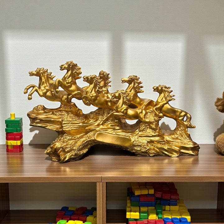 office desk horse showpiece
premium golden horses statue
antique gold horse decor
handmade resin horse showpiece
big size running horses statue
seven horses vastu symbol