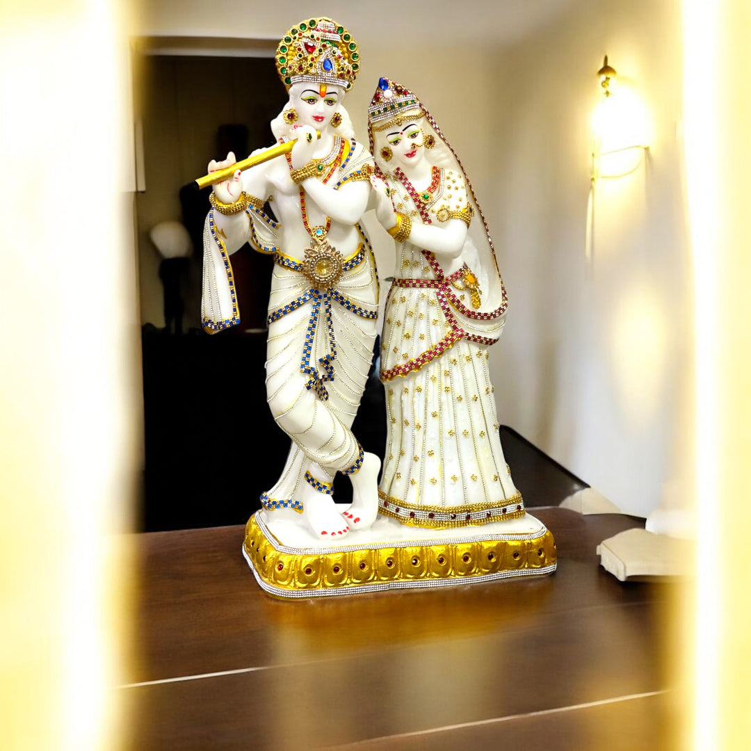 Premium 2 Feet Radha Krishna Murti in Composite Marble – Divine Home Temple Idol with Fine Detailing