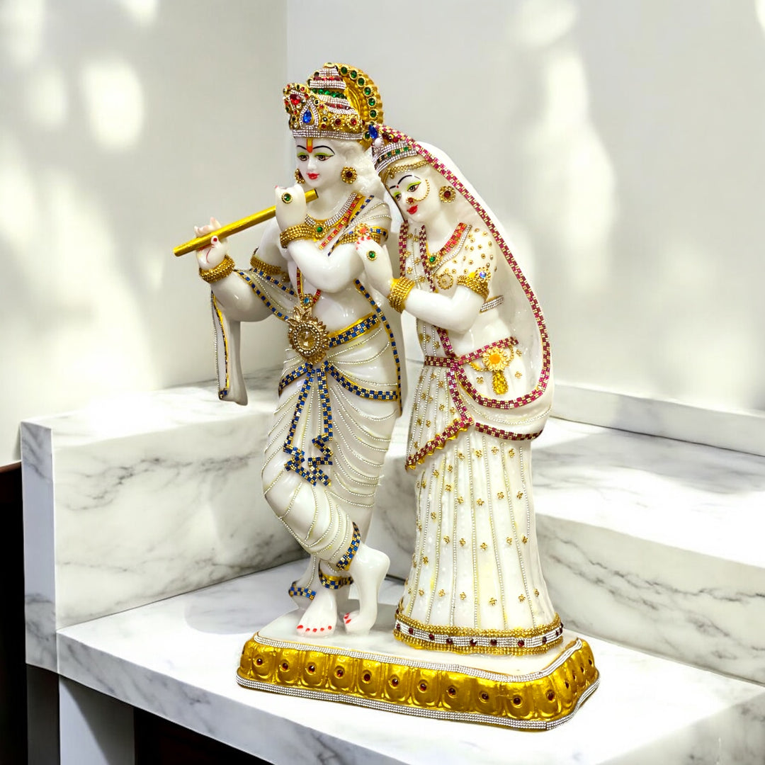 Premium 2 Feet Radha Krishna Murti in Composite Marble – Divine Home Temple Idol with Fine Detailing